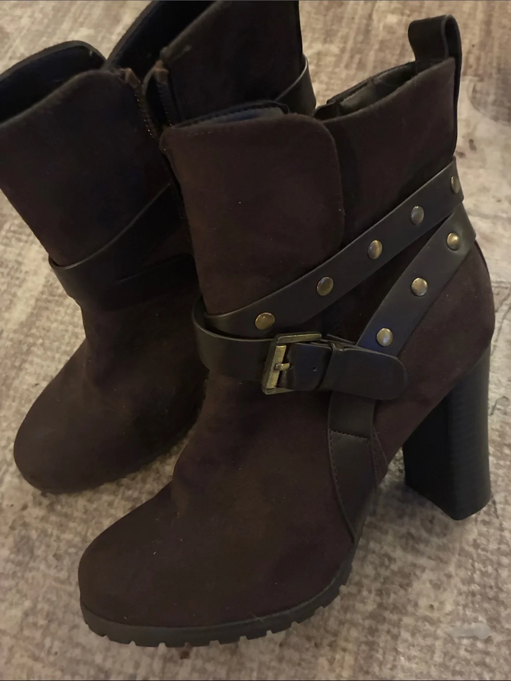 Apt. 9 Dark Brown Faux Suede Studded Buckle Ankle Boots 8.5